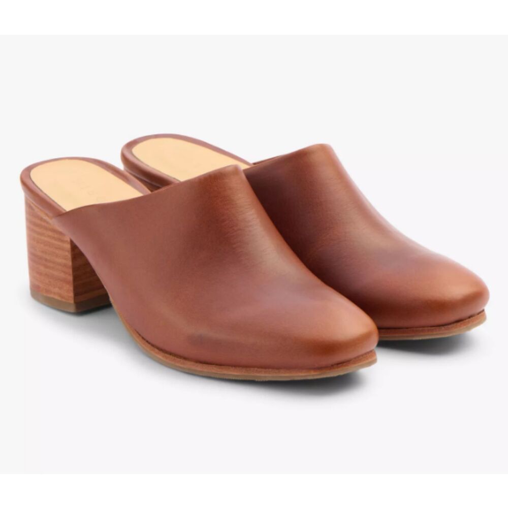 Nisolo Brown Leather Block Heel Mules